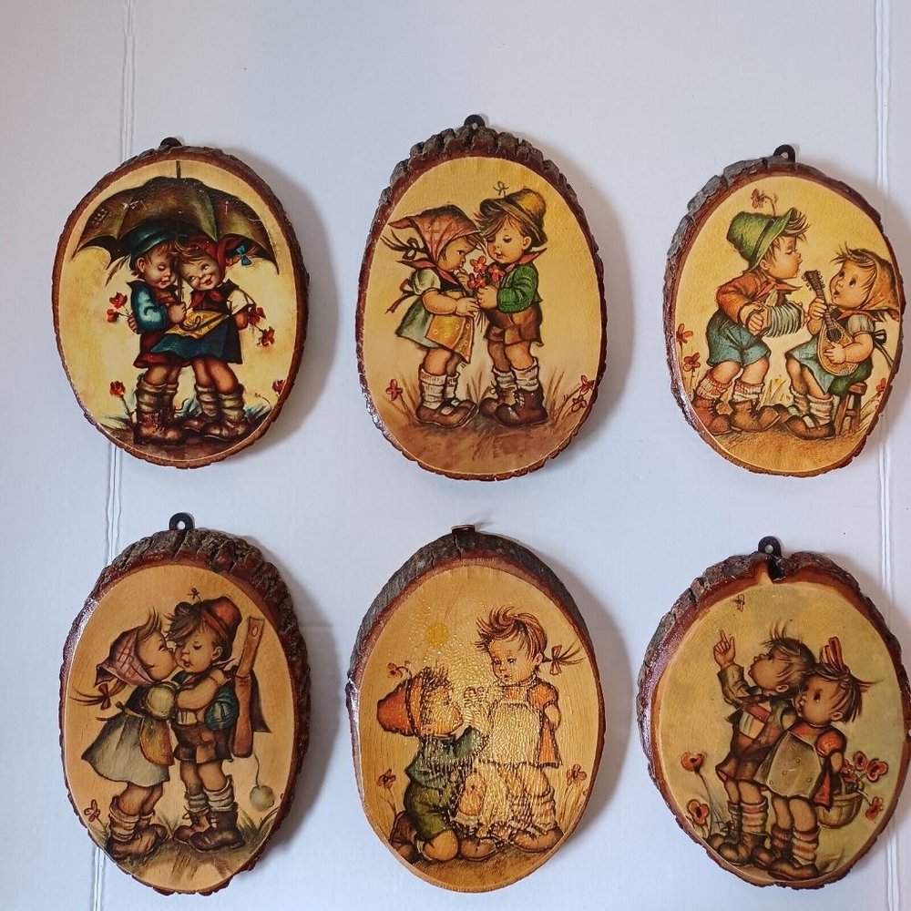 Set of 6 Vintage '80s Hummel Wooden Wall Hangings, Souvenirs From Magic Mountain
